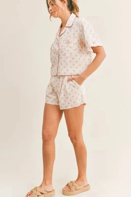 MABLE Polka Dot Collar Crop Top and Short Lounge Set  Style Ratio