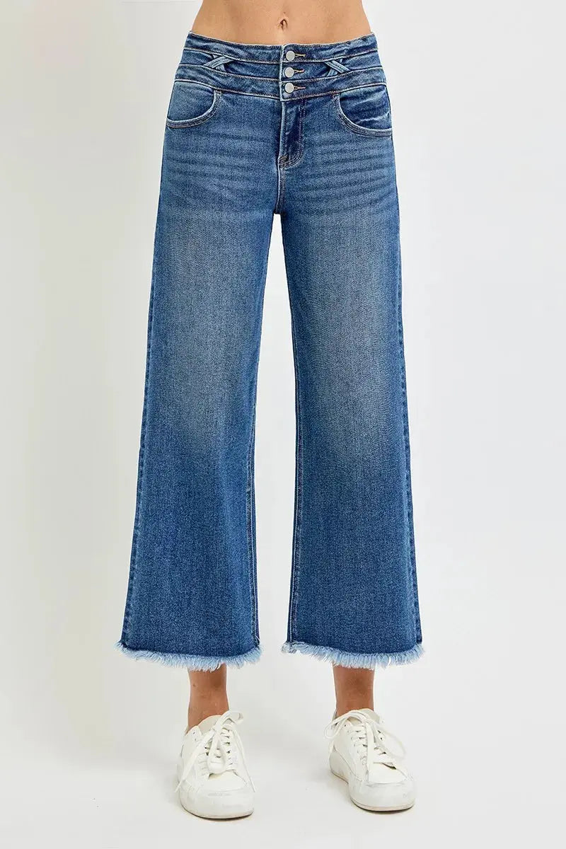 RISEN High Rise Crop Wide Leg Jeans with Wide Band Detail  Style Ratio