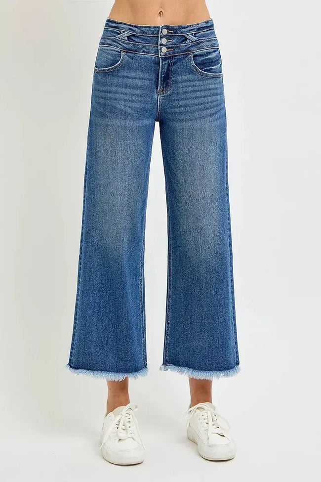 RISEN High Rise Crop Wide Leg Jeans with Wide Band Detail  Style Ratio