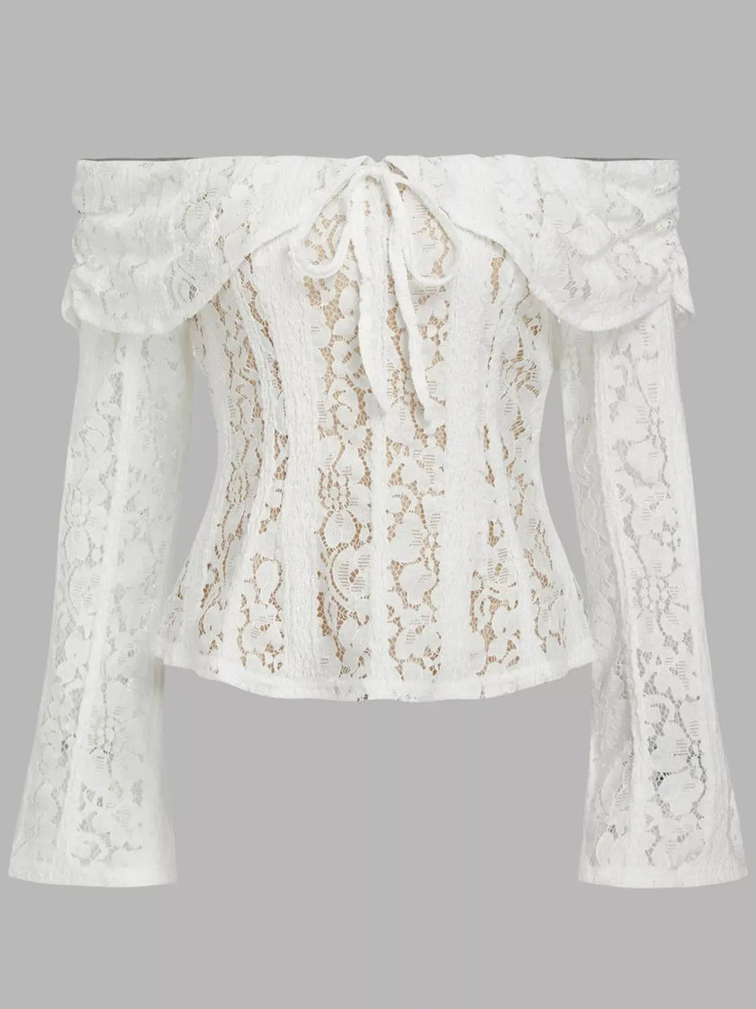 Off-Shoulder Lace Top with Bell Sleeves  Style Ratio