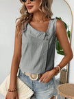 Decorative Button Asymmetrical Striped Tank Top  Style Ratio