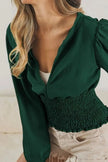 BiBi Smocking Waist Band and Puff Sleeves Deep V Neck Blouse  Style Ratio