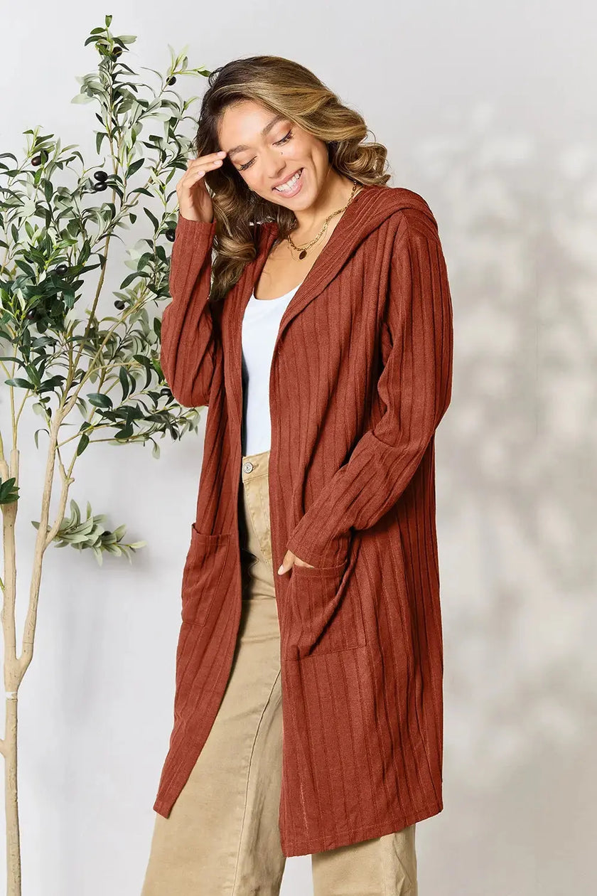 Basic Bae Full Size Hooded Sweater Cardigan  Style Ratio