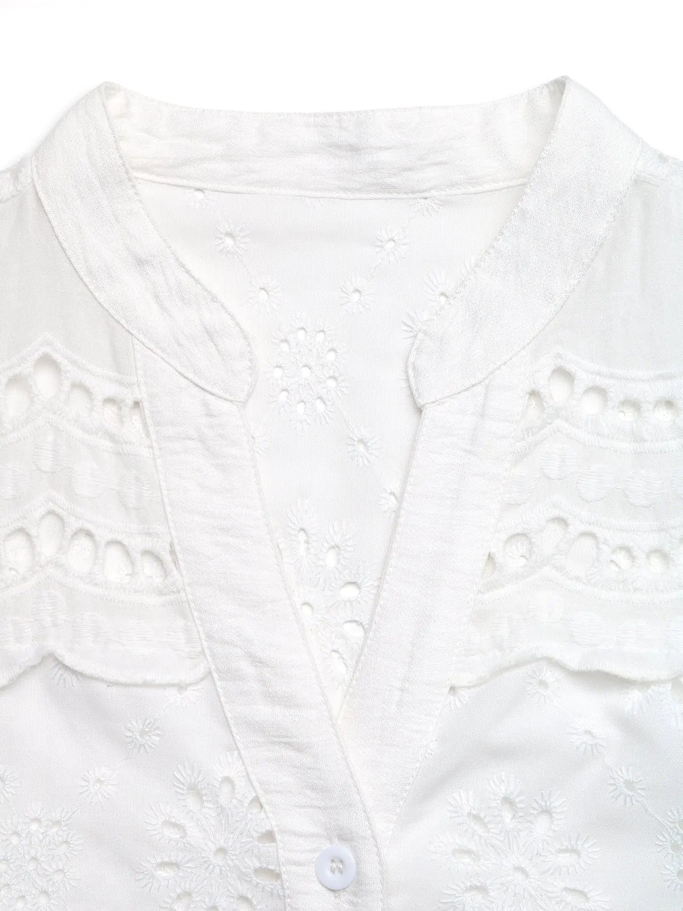 Eyelet Embroidered Button Up Blouse  Style Ratio