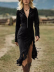 Full Size Fringe Hem Zip Front Bodycon Dress  Style Ratio
