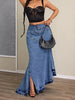High-Waist Asymmetrical Slit Denim Maxi Mermaid Skirt  Style Ratio