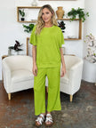 Double Take Texture Round Neck Short Sleeve Shirt and Wide Leg Pants  Style Ratio