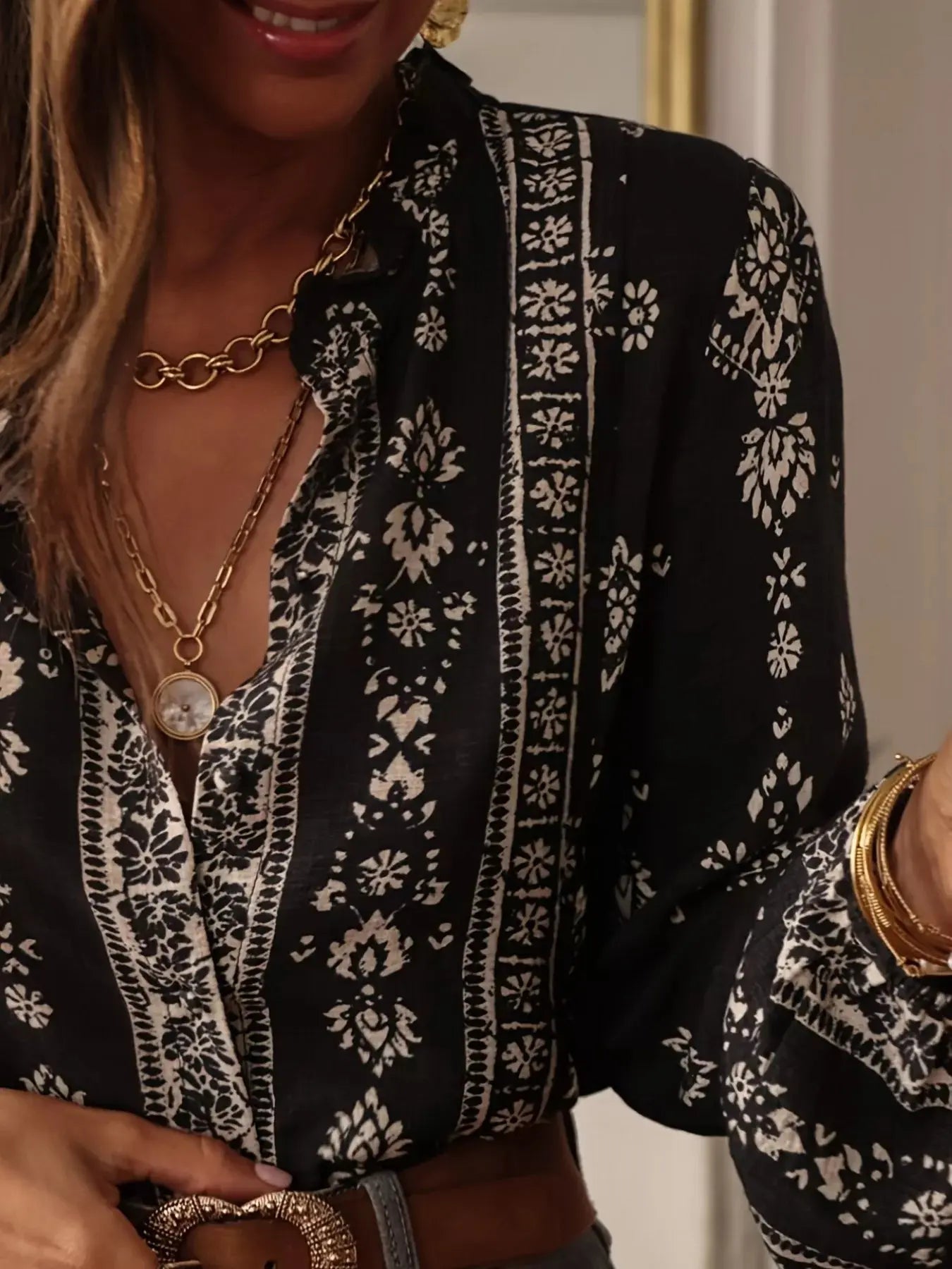 Vintage Print Long Sleeve Shirt  Style Ratio