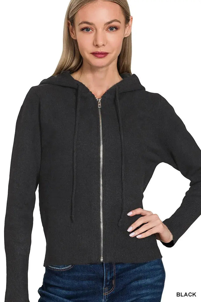 Zenana Drawstring Zip Up Hoodie  Style Ratio