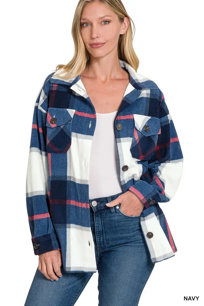 Zenana Oversized Plaid Fleece Shacket  Style Ratio