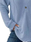 Full Size Button Detail Waffle Knit Hoodie  Style Ratio