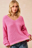 BiBi V Neck Sweater with Colorful Trim  Style Ratio