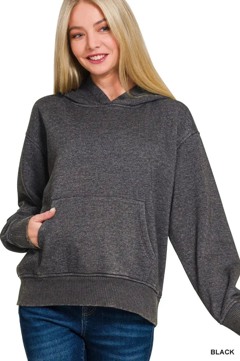 Zenana Fleece Acid Wash Kangaroo Pocket Hoodie  Style Ratio