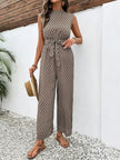 Printed Mock Neck Sleeveless Jumpsuit  Style Ratio