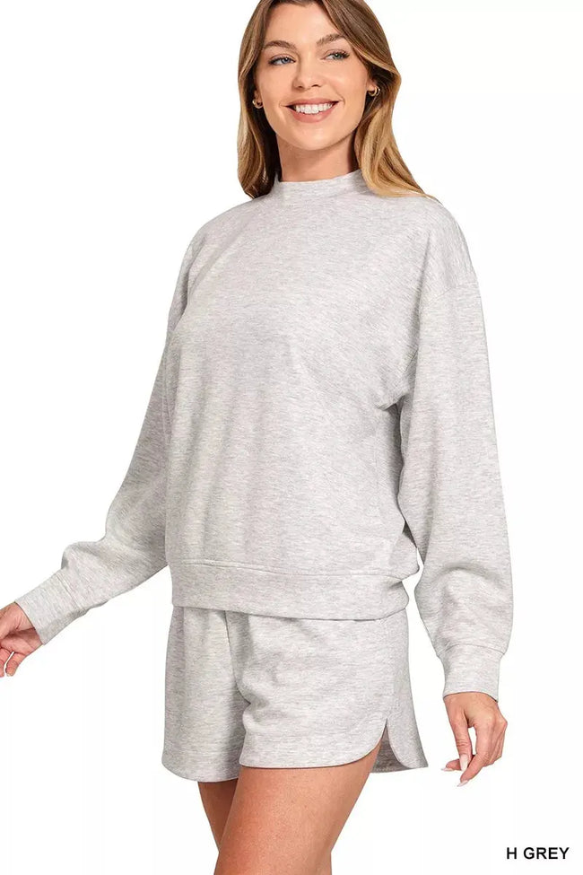 Zenana Scuba Long Sleeve Sweatshirt and Shorts Set  Style Ratio