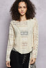 POL Round Neck Long Sleeve Exposed Seam Top with Lace Detail  Style Ratio