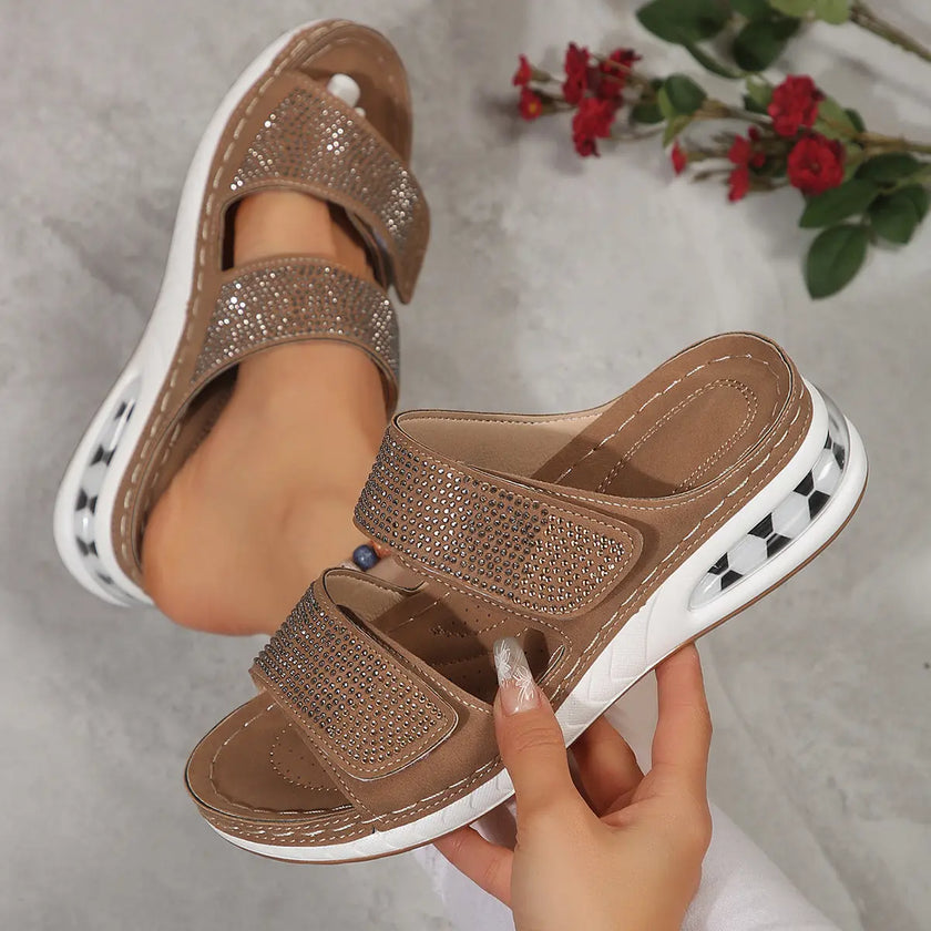 Velcrow Strapped Rhinestone Sandals  Style Ratio