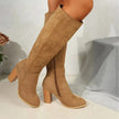 Point Toe Knee-High Suede Block Heel Boots  Style Ratio