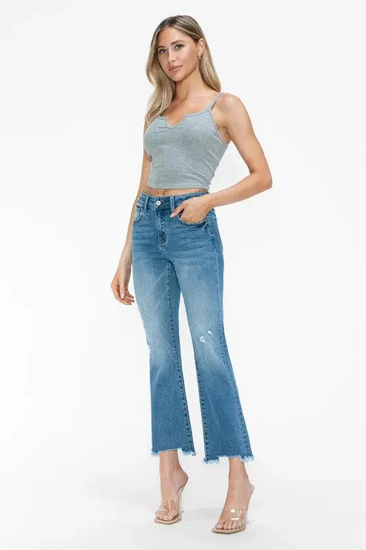 bytos Raw Hem Distressed Mid Rise Crop Jeans  Style Ratio