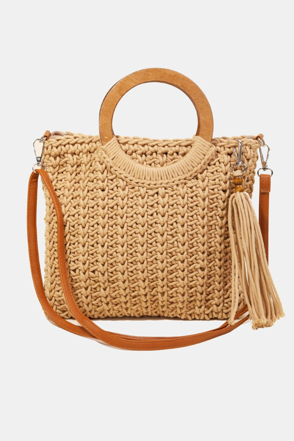 Knit Convertible Tote Bag with Tassel