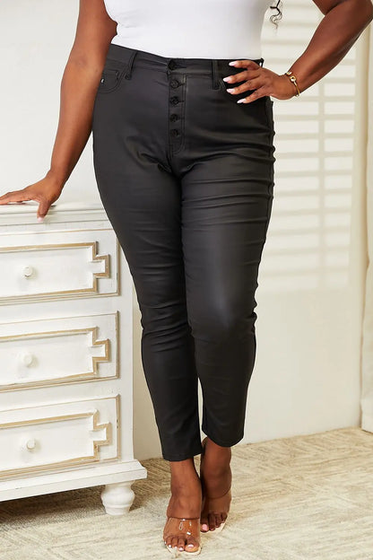 Kancan High Rise Black Coated Ankle Skinny Jeans Trendsi