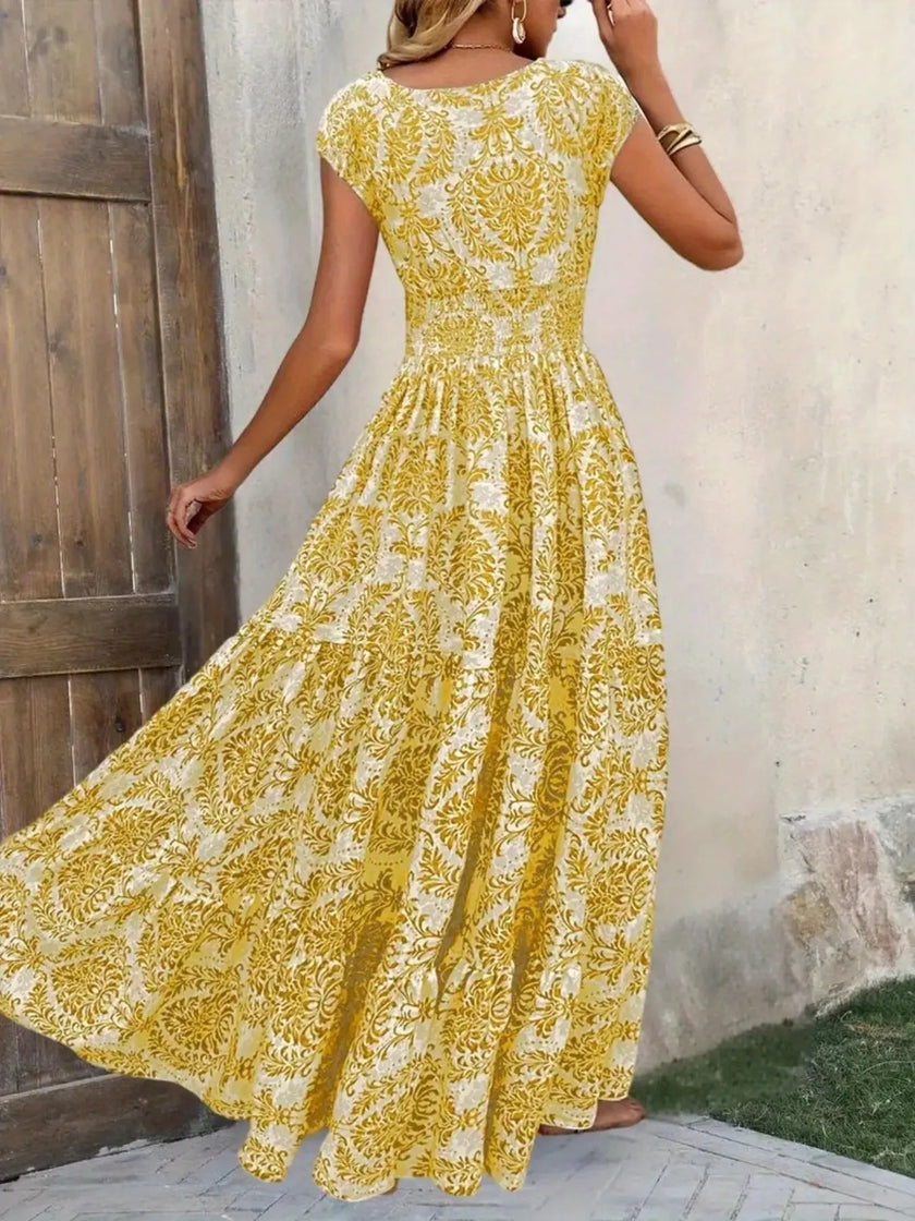 Printed Cap Sleeve Maxi Dress  Style Ratio