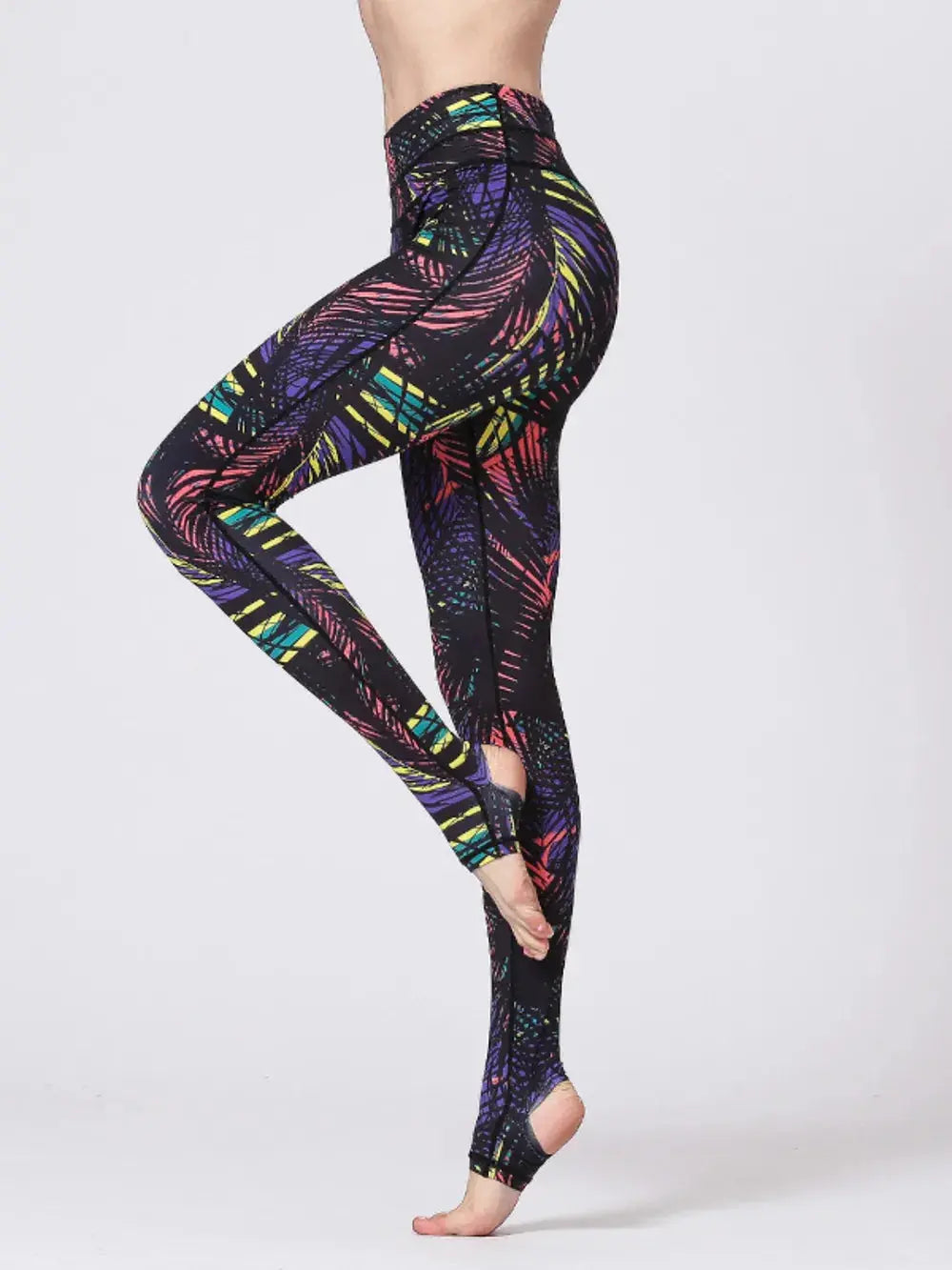 Printed Wide Waistband Active Leggings with Stirrups  Style Ratio