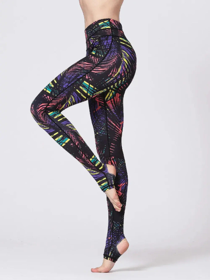 Printed Wide Waistband Active Leggings with Stirrups  Style Ratio