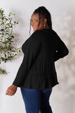 Double Take Half Button Long Sleeve Ruffle Hem Blouse  Style Ratio