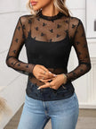 Floral Mock Neck Long Sleeve Mesh Top  Style Ratio