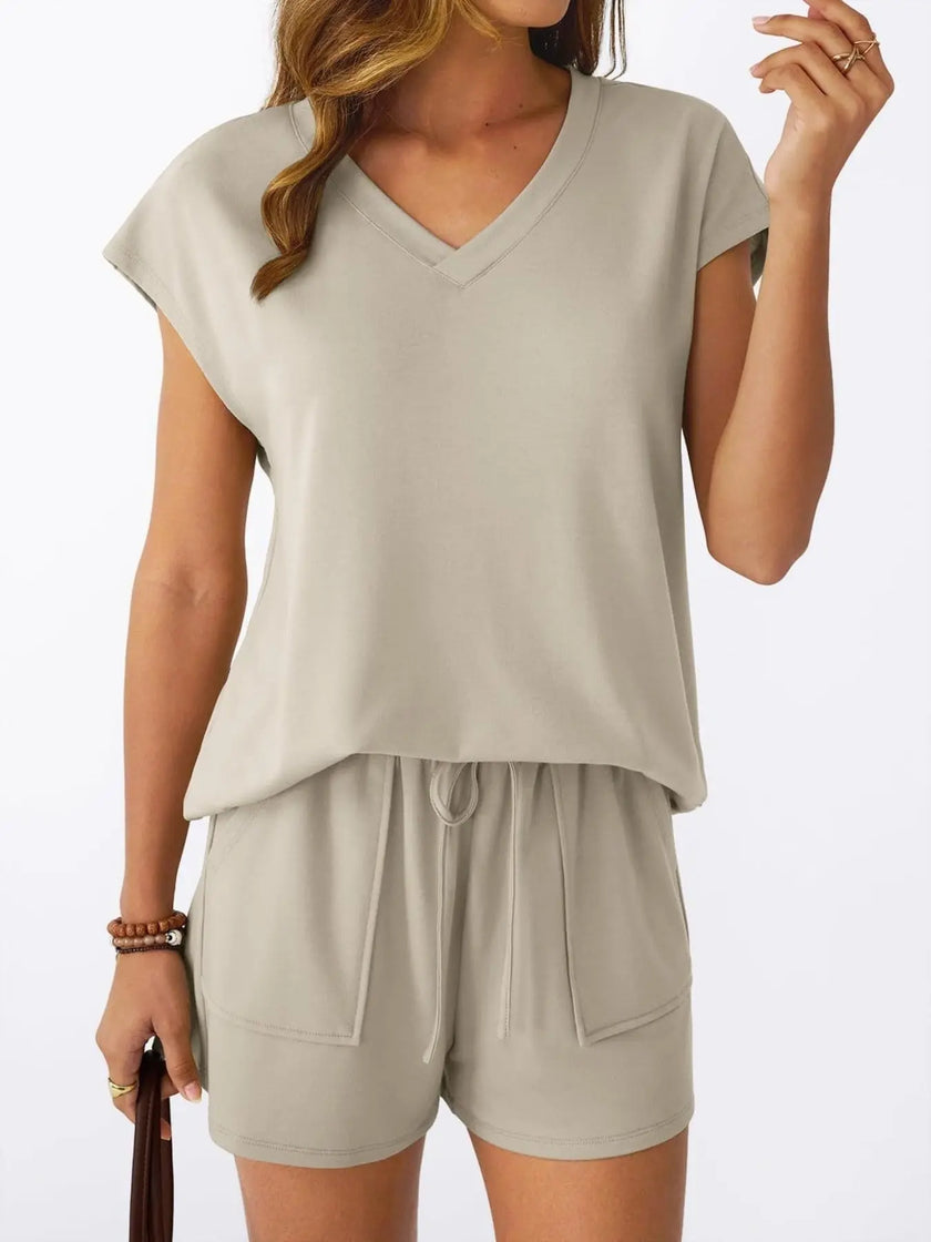 Casual V-Neck T-Shirt and Shorts Set  Style Ratio