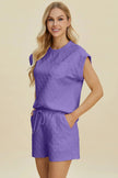 Double Take Full Size Pocketed Texture Round Neck Top and Shorts Set  Style Ratio