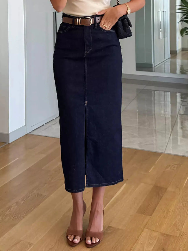 Slit Front Denim Skirt  Style Ratio