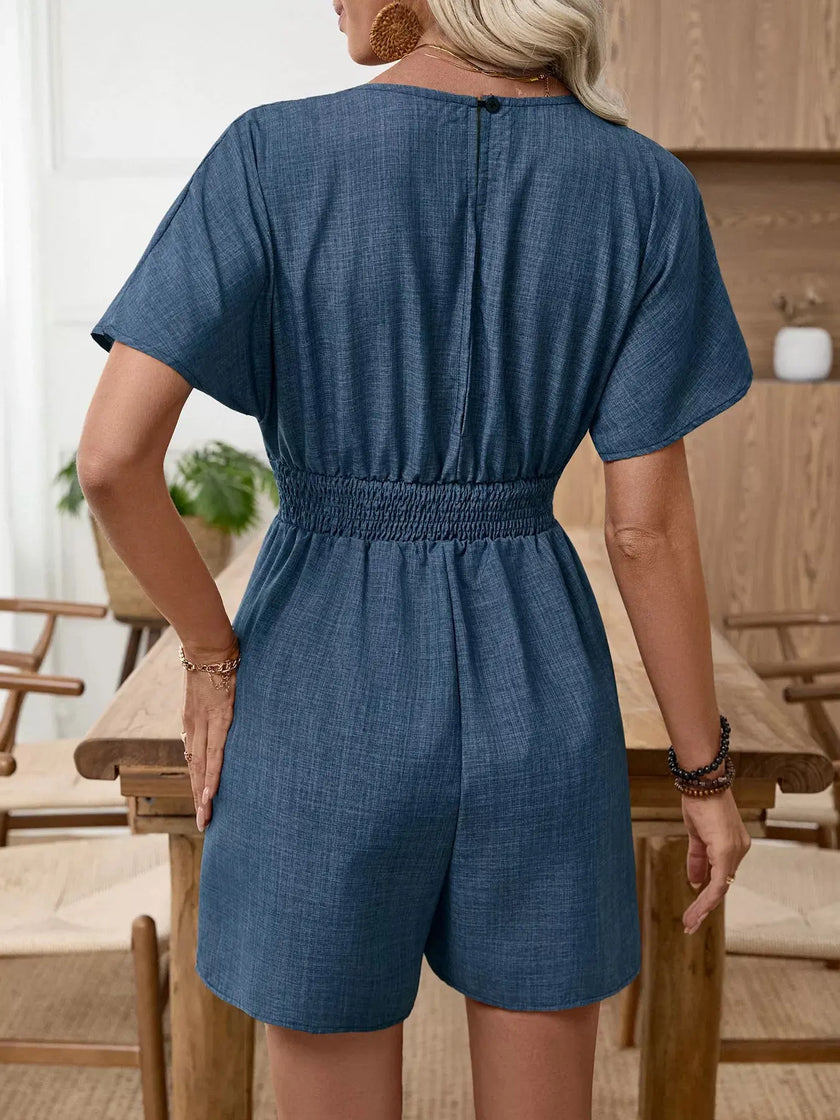 Casual V-Neck Elastic Waist Romper  Style Ratio