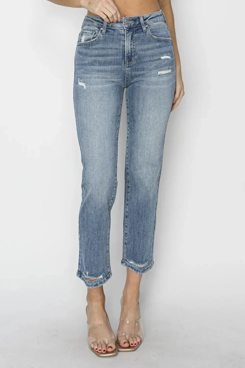 RISEN Full Size High Waist Distressed Cropped Jeans  Style Ratio