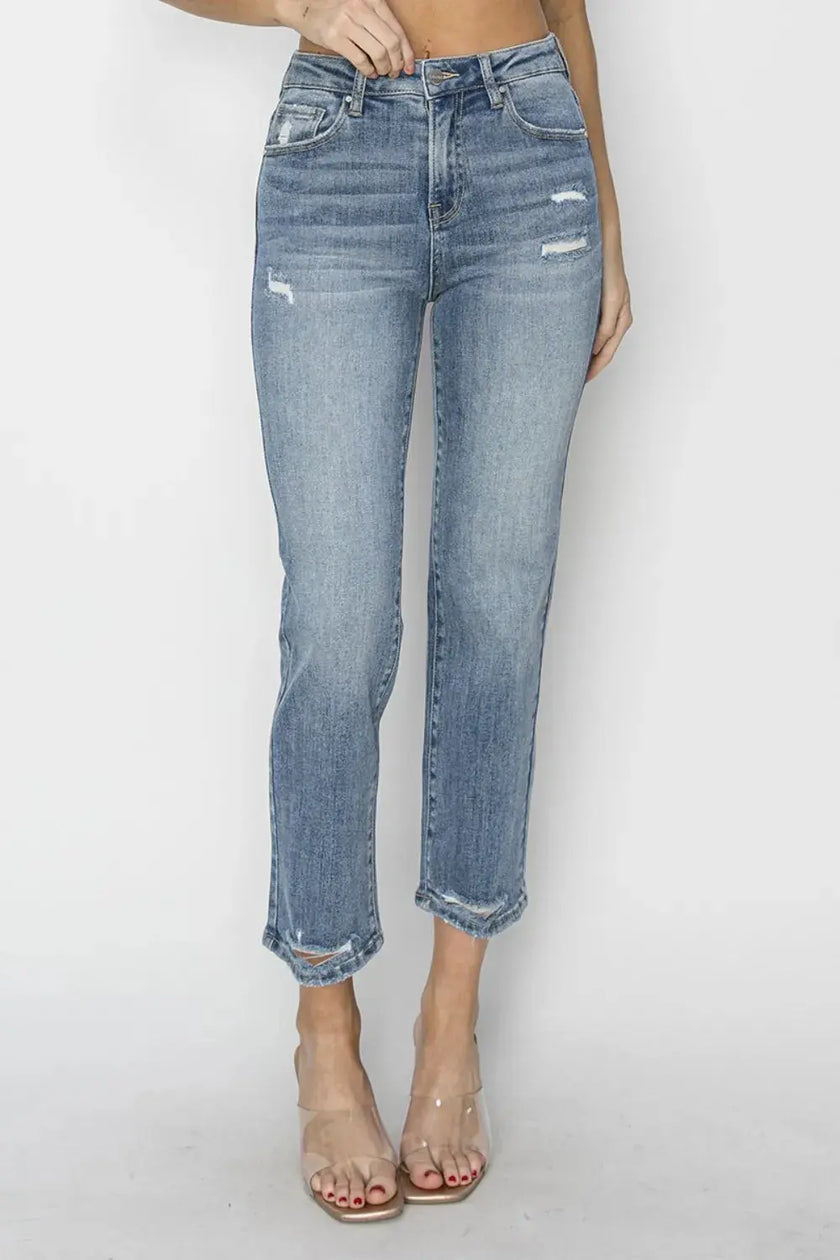 RISEN Full Size High Waist Distressed Cropped Jeans  Style Ratio
