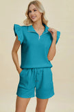Double Take Full Size Texture Flounce Sleeve Top and Shorts Set  Style Ratio