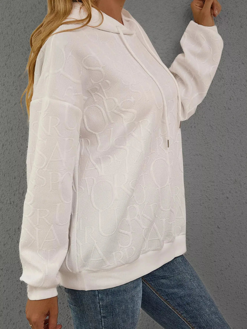 Full Size Embossed Lettering Casual Hoodie  Style Ratio