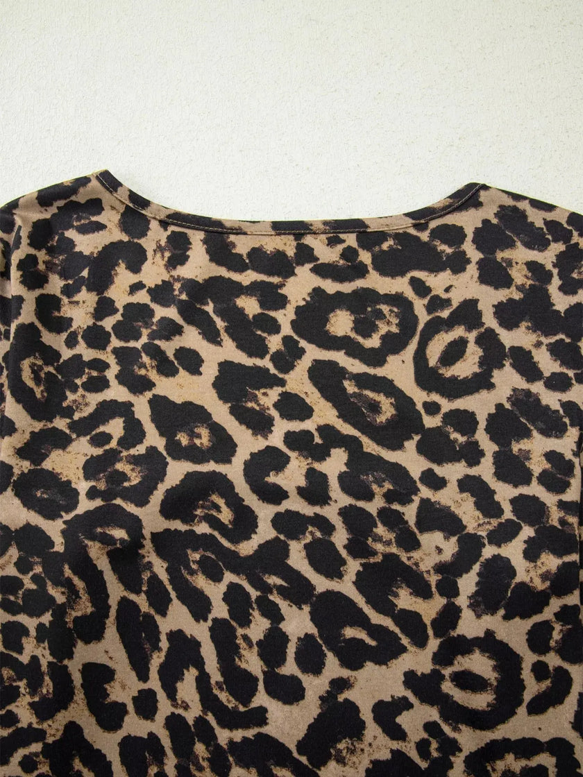 Leopard Print Square Neck Long Sleeve Top  Style Ratio
