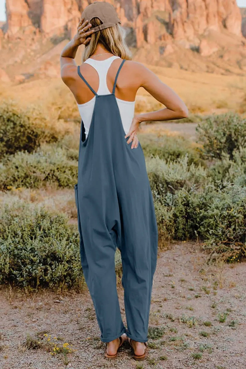 Double Take V Neck Sleeveless Jumpsuit with Pockets  Style Ratio