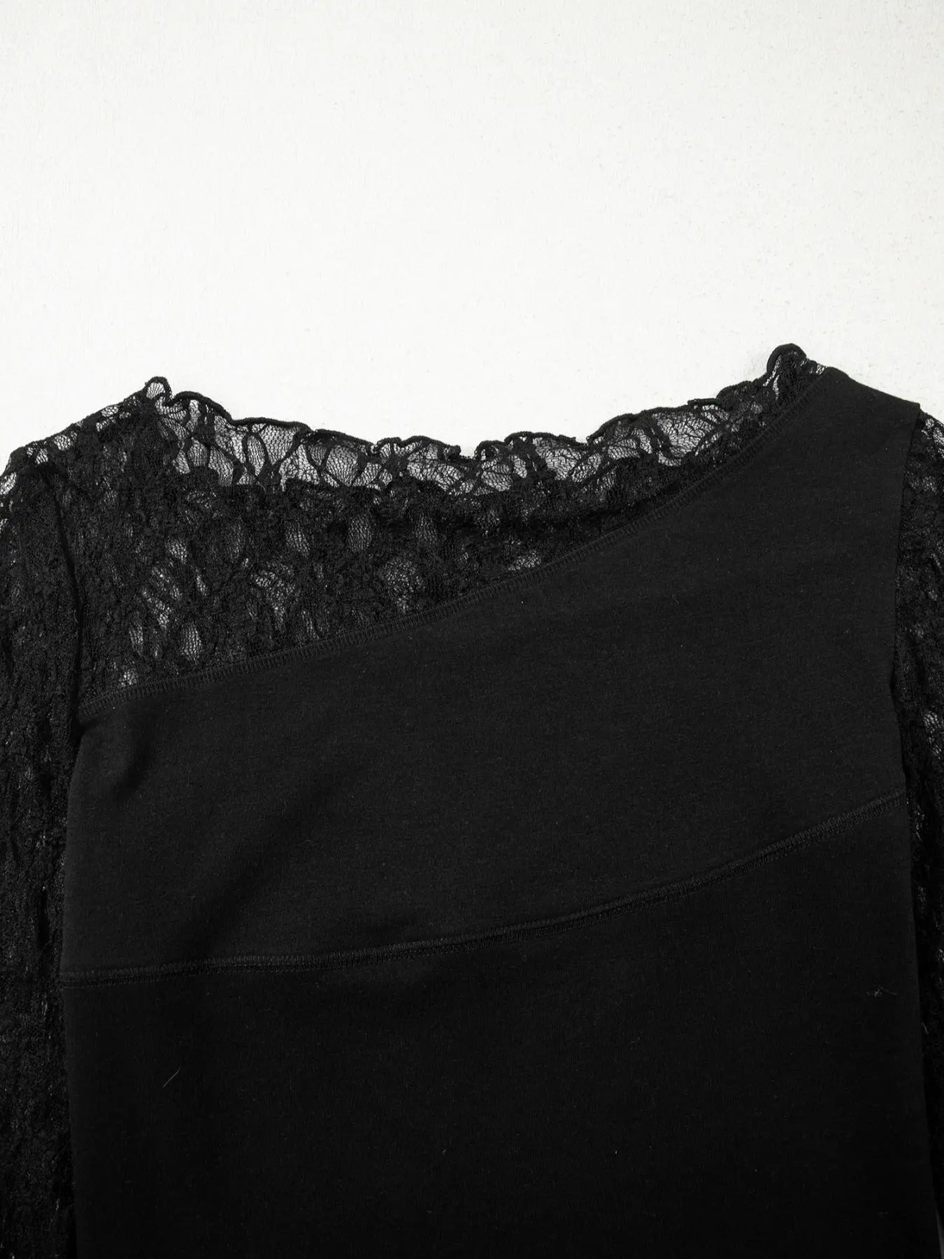 Asymmetric Sheer Floral Lace Long Sleeve Top  Style Ratio