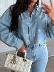 Embroidered Cropped Denim Shirt  Style Ratio