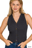 Zenana Ribbed Knit Button-Down Sweater Vest  Style Ratio