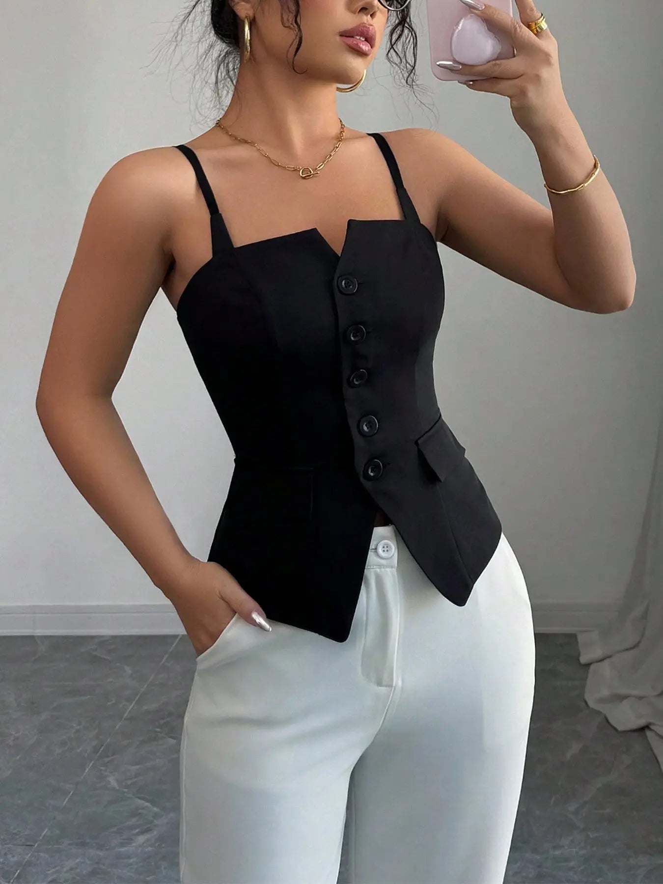 Button-Front Fitted Cami  Style Ratio