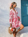 Full Size Floral Print V-Neck Long Sleeve Ruffle Hem Mini Dress  Style Ratio