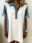 Denim Patchwork Button Front Mini Dress  Style Ratio