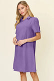 Double Take Full Size Texture Collared Neck Short Sleeve Dress  Style Ratio
