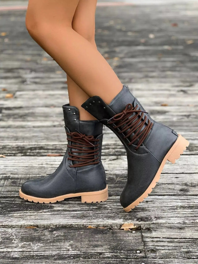 Round Toe Block Heels Boots  Style Ratio