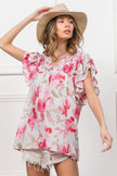 BiBi Floral Print Flutter Sheer Blouse  Style Ratio