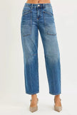 RISEN 4 Way Stretch Mid Rise Barrel Jeans with Patch Pocket Detail  Style Ratio
